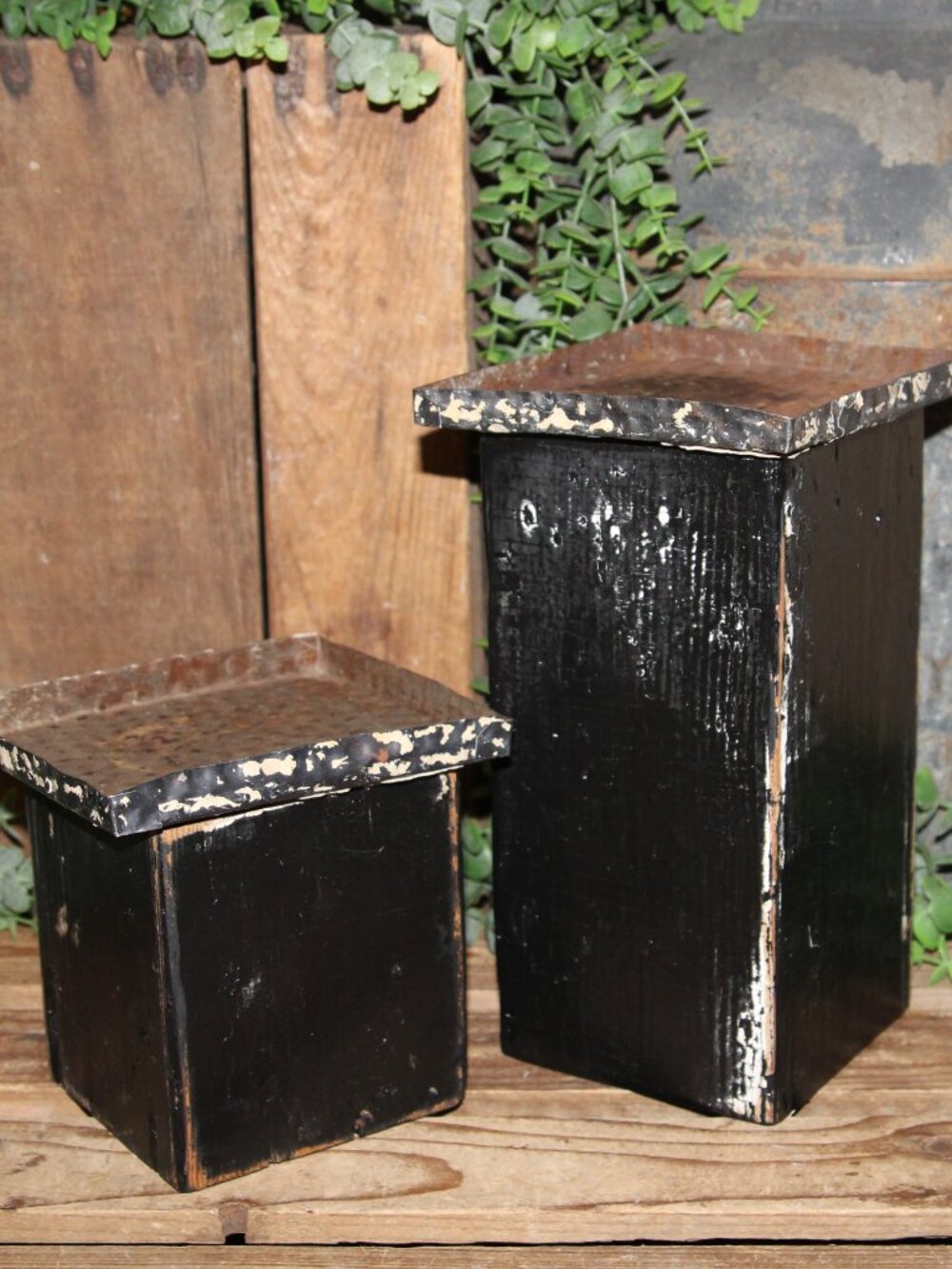 Chippy Black Vintage Architectural Salvage Candle Holders Decor Pedestals Vases